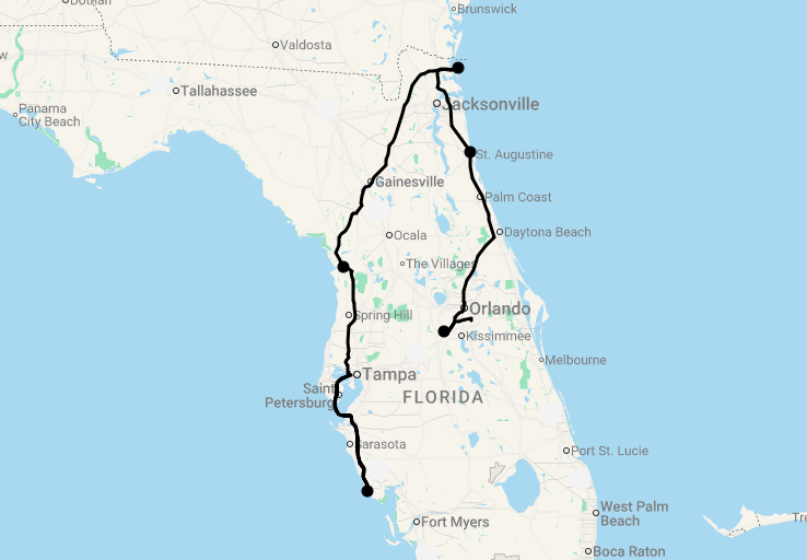 Karte 12 Tage Unbekanntes Florida