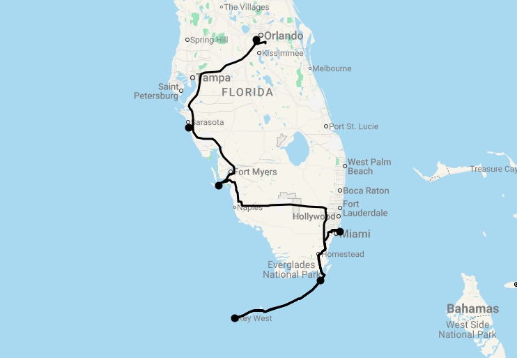 Karte 13 Tage Die Golfküste Floridas