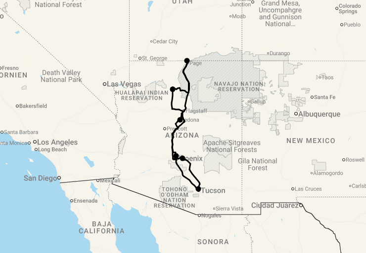 Karte 14 Tage Best of Arizona