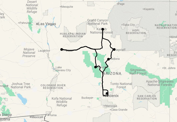Karte 11 Tage Arizona Entdecken - Grand Canyon & Route 66