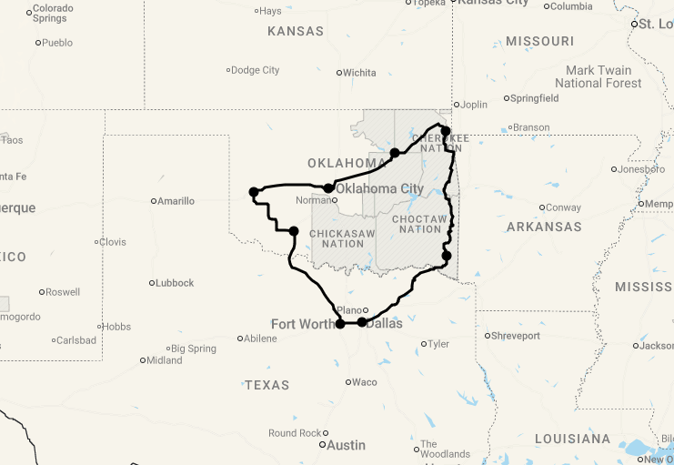 Karte 12 Tage Oklahoma Pur