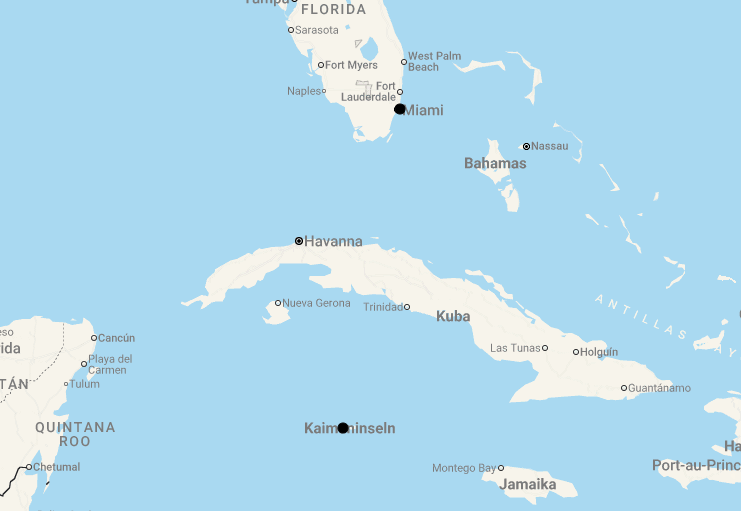 Karte 12 Tage Miami und Grand Cayman