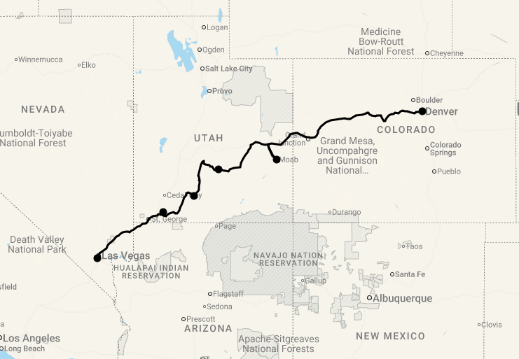Karte 14 Tage Red Rocks & Rail - Utahs Nationalparks und Canyon Spirit