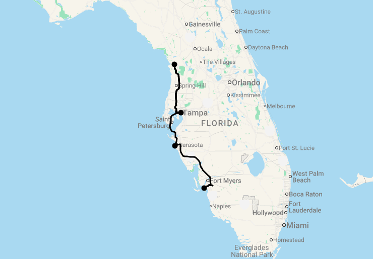 Karte 12 Tage Floridas Vielfalt Entdecken - Kultur, Strand und Manatees