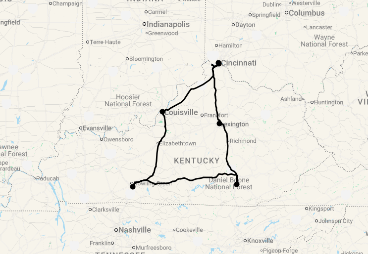 Karte 11 Tage Cincy Region mit Kentucky entdecken