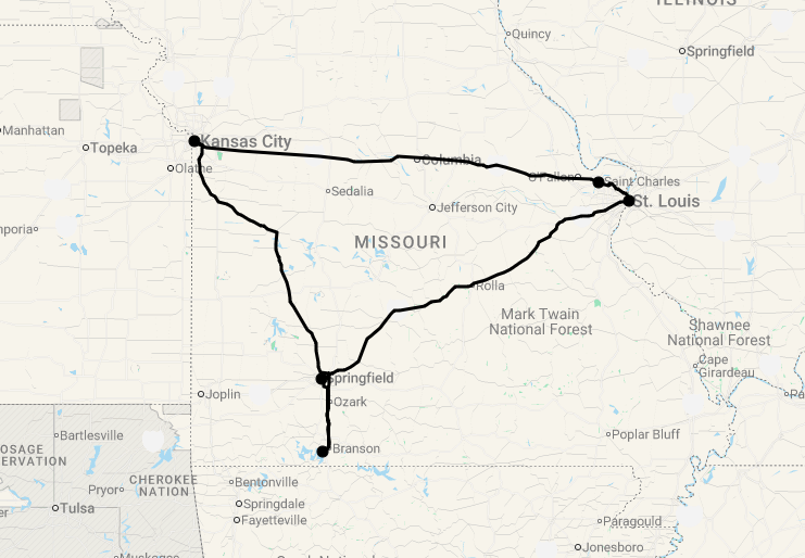 Karte 8 Tage Missouri Entdecken