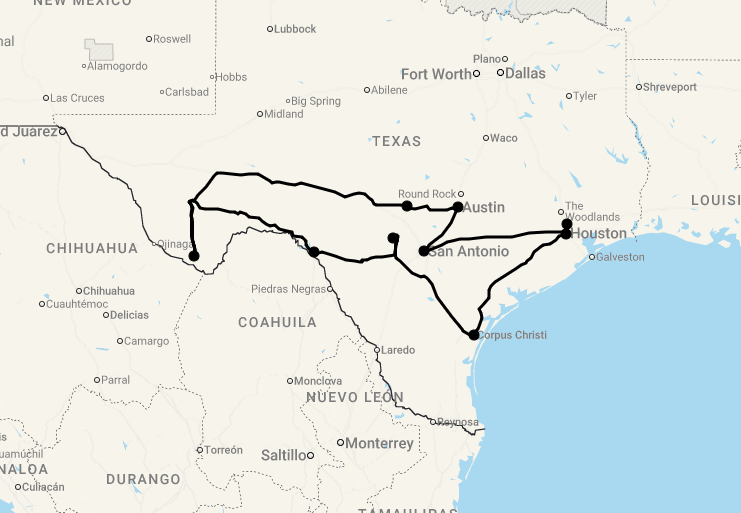 Karte 16 Tage Texas Roadtrip und Rancherlebnis