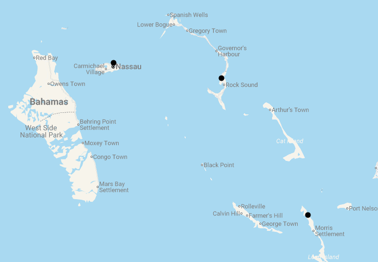 Karte 13 Tage Bahamas mit Kindern entdecken