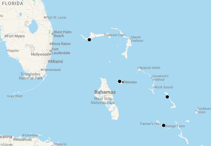 Karte 16 Tage Entdeckungsreise Bahamas - von Nassau bis Cat Island