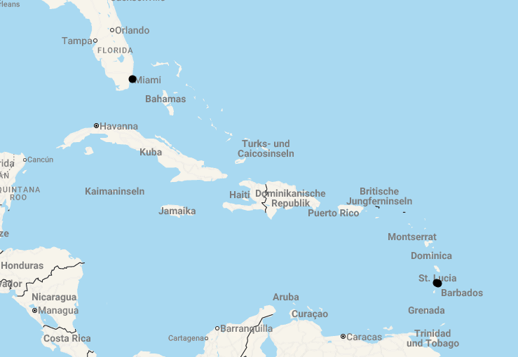 Karte 14 Tage Miami & St. Lucia - von der Metropole ins Inselparadies