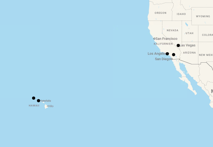 Karte 16 Tage Las Vegas bis Hawaii - Citylights & Inselträume