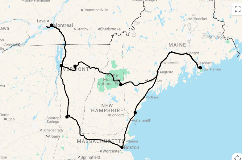 Karte 16 Tage Neuengland und Montréal: Abenteuer zwischen Küste und Kultur