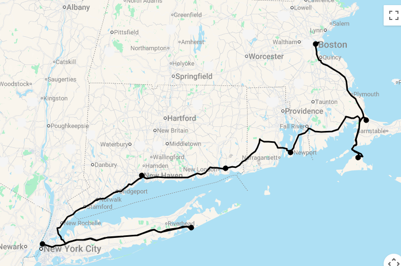 Karte 15 Tage New York bis Boston by the Beaches