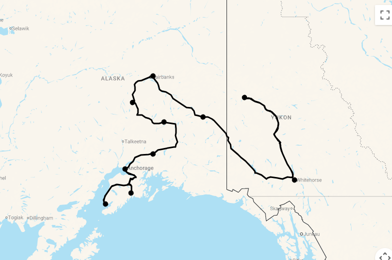 Karte 16 Tage Die schönsten Routen im Yukon & Alaska