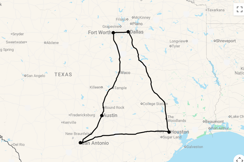Karte 9 Tage Texas Triangle ab Dallas/Fort Worth