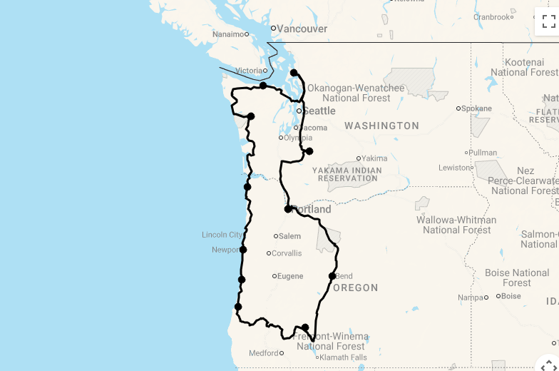 Karte 16 Tage Best of Oregon & Washington