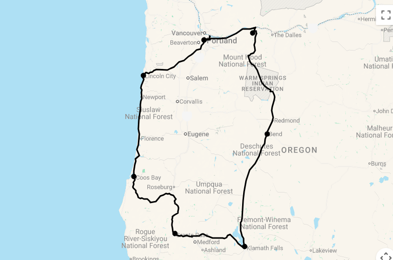 Karte 13 Tage Discover Oregon