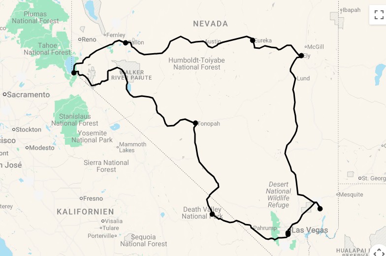 Karte 14 Tage Best of Nevada