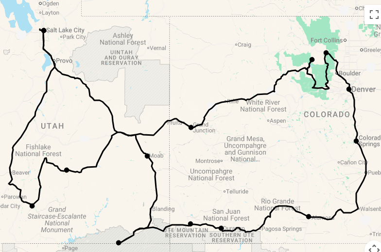 Karte 22 Tage Best of Utah & Colorado