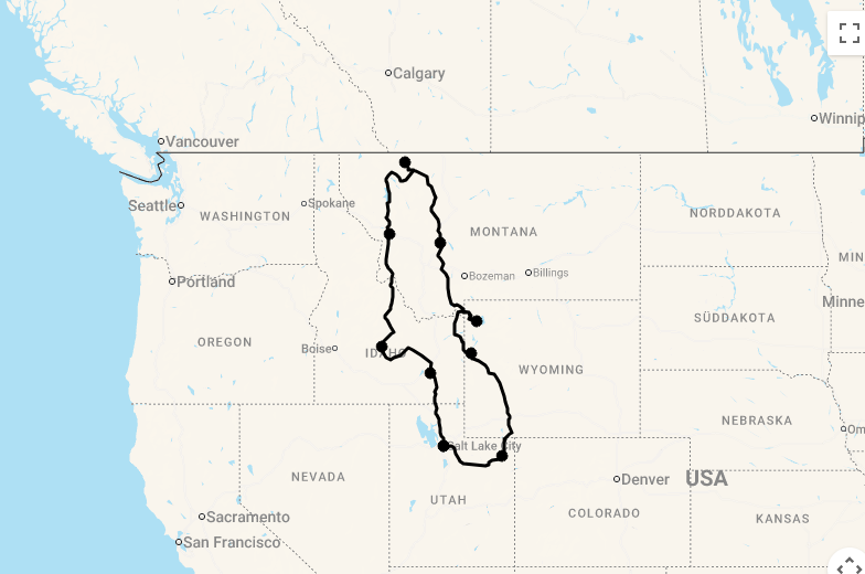 Karte 17 Tage Yellowstone Circle