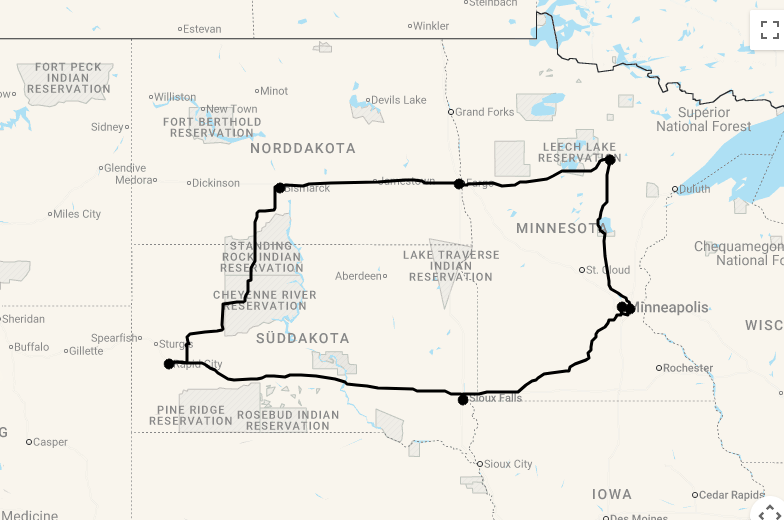 Karte 12 Tage Unentdeckter Mittelwesten