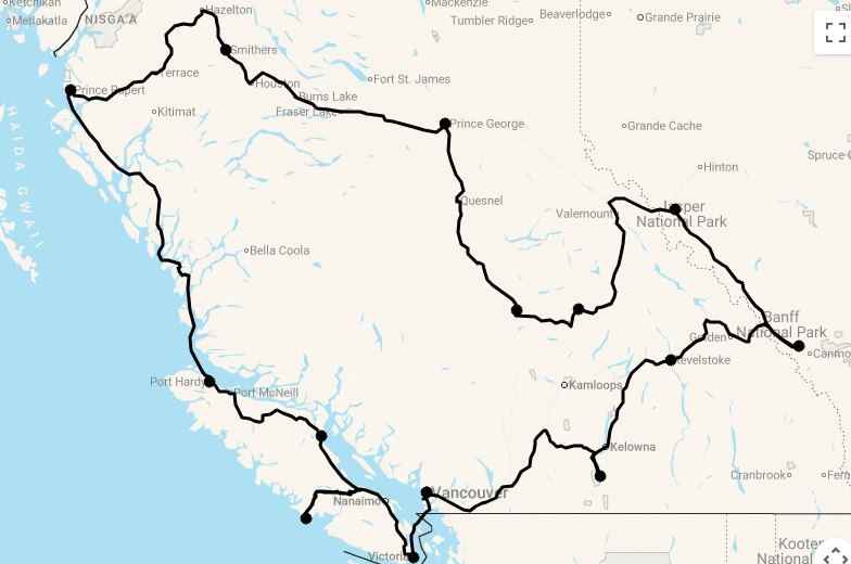 Karte 23 Tage Westkanada Highlights