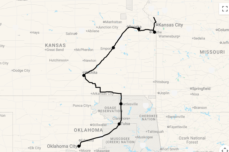 Karte 8 Tage Discover Kansas & Oklahoma