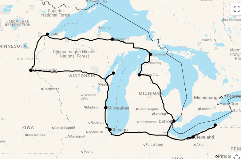 Karte 18 Tage Great Lakes Unlimited