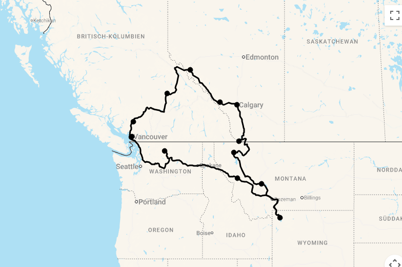 Karte 21 Tage Nationalparks des Westens