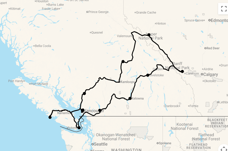 Karte 17 Tage Best of Rockies und Vancouver Island mit Flug