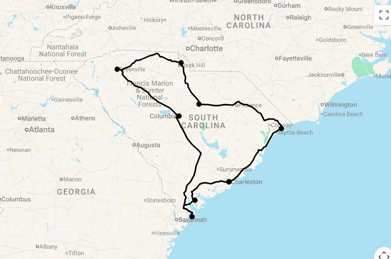 Karte 15 Tage Beautiful South Carolina