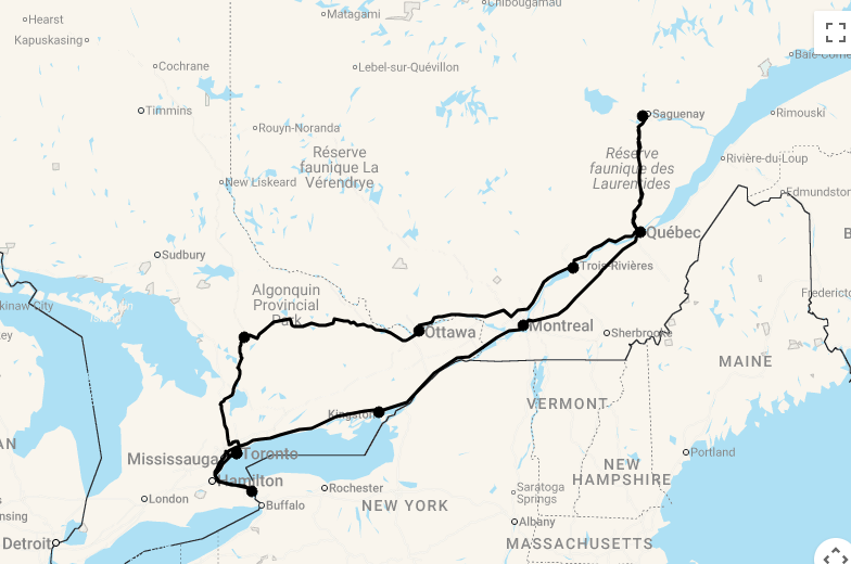 Karte 16 Tage Ontario & Québec Highlights mit Flug