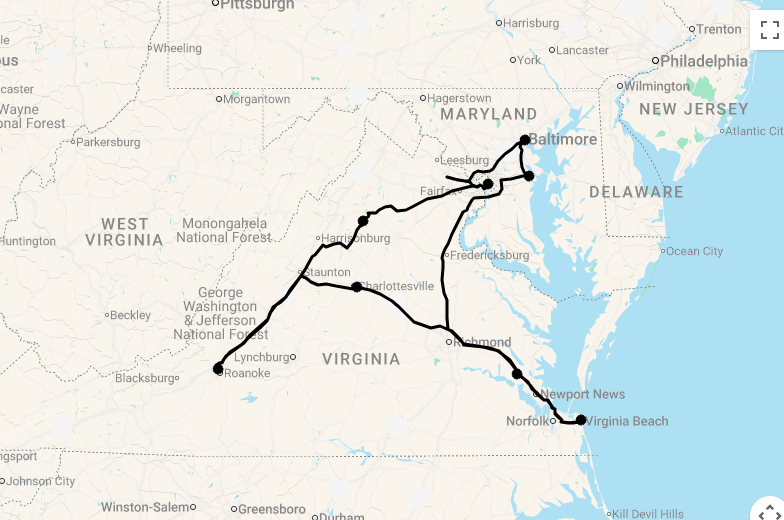 Karte 16 Tage Best of Capital Region USA