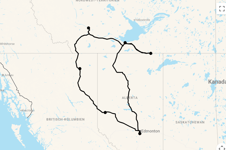 Karte 17 Tage Wildlife & Waterfalls in Alberta und den Northwest Territories