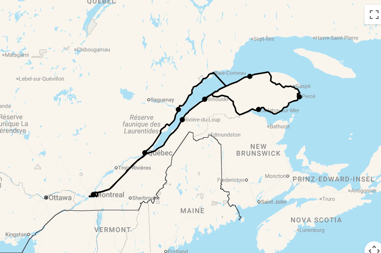 Karte 16 Tage Maritimes Québec mit Gaspésie