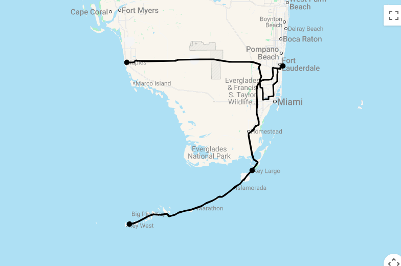 Karte 11 Tage Südflorida entdecken