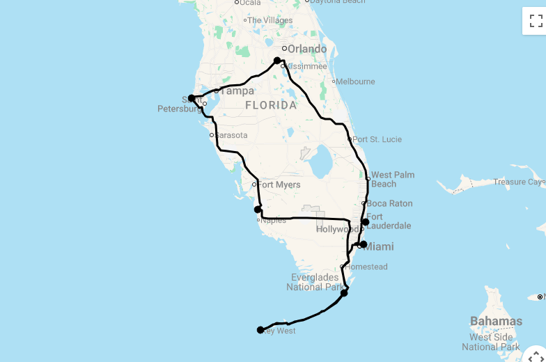 Karte 15 Tage Best of Florida