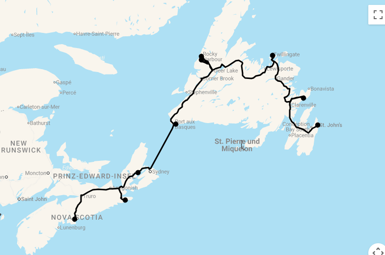 Karte 16 Tage Nova Scotia und Neufundland