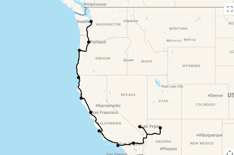 Karte 18 Tage Discover the West