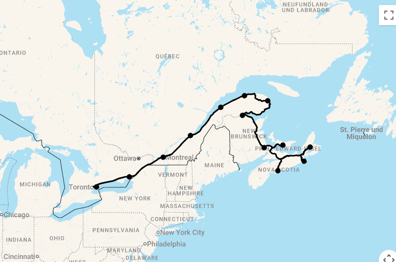 Karte 21 Tage Ontario bis Nova Scotia