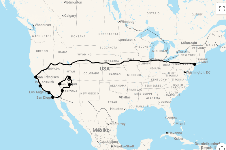 Karte 18 Tage New York und Südwesten