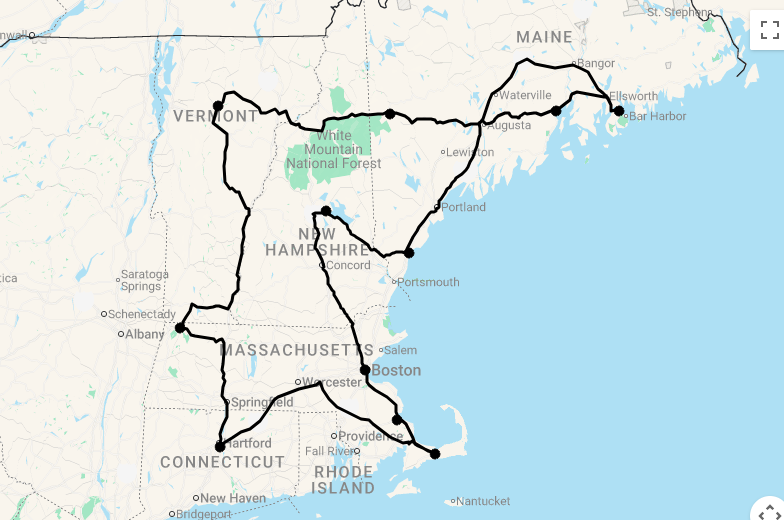 Karte 18 Tage Neuengland entdecken