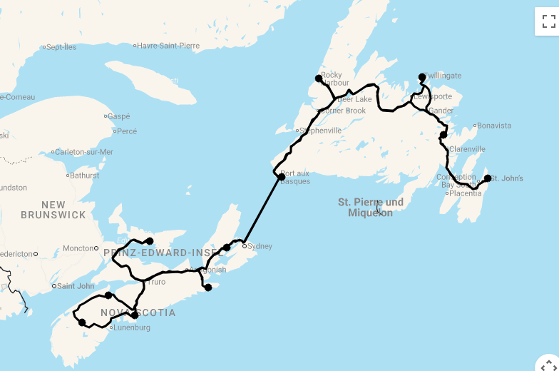 Karte 22 Tage Atlantik Kanada Pur