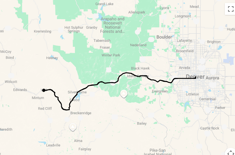 Karte 12 Tage Skireise Denver & Vail mit Flug, Mietwagen, Hotel und Skipass