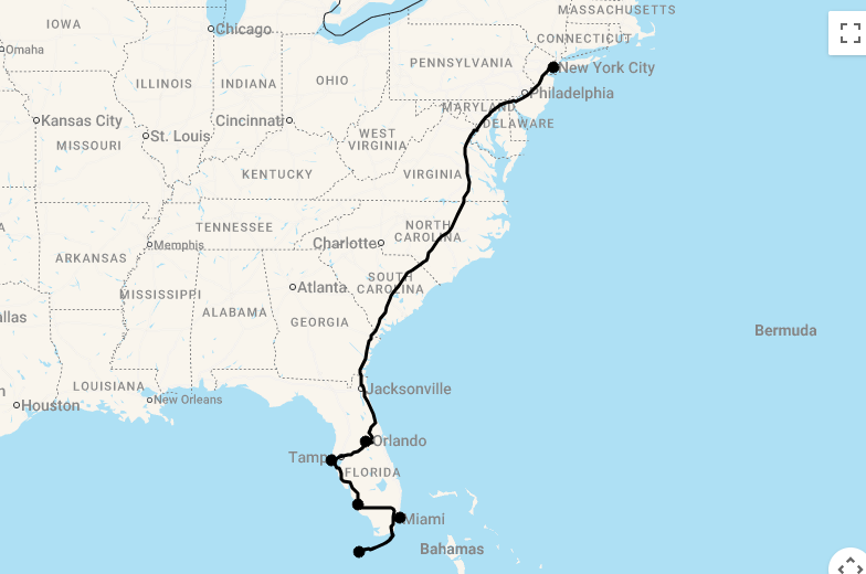 Karte 13 Tage New York & Golfküste Florida mit den Keys