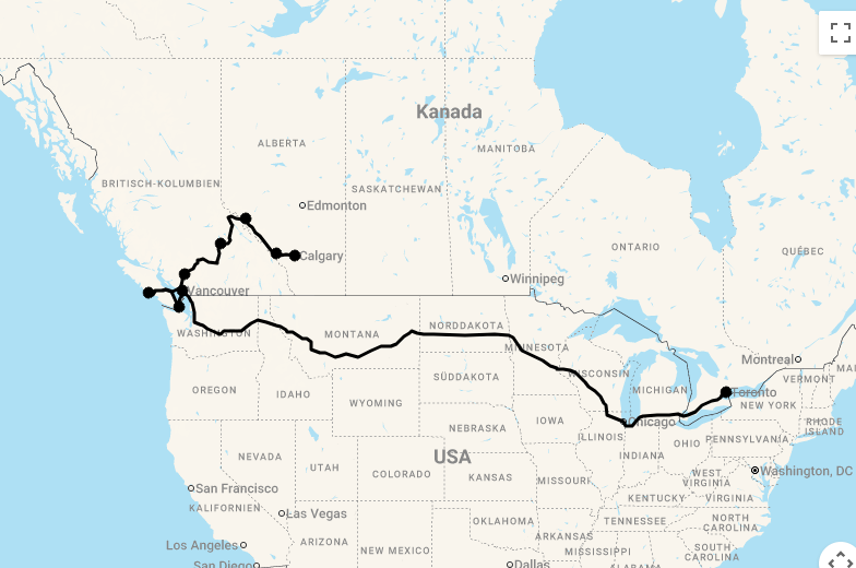 Karte 17 Tage Toronto und Westkanada