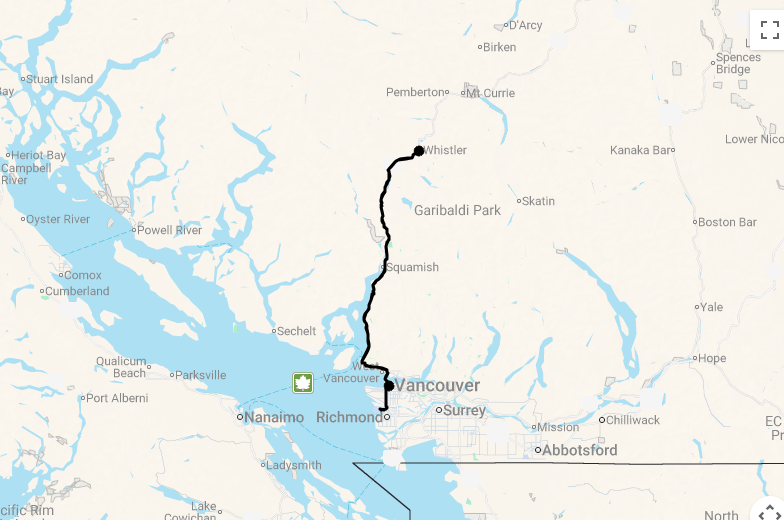Karte 11 Tage Skipaket Vancouver & Whistler mit Flug, Mietwagen, Unterkünfte und Skipass