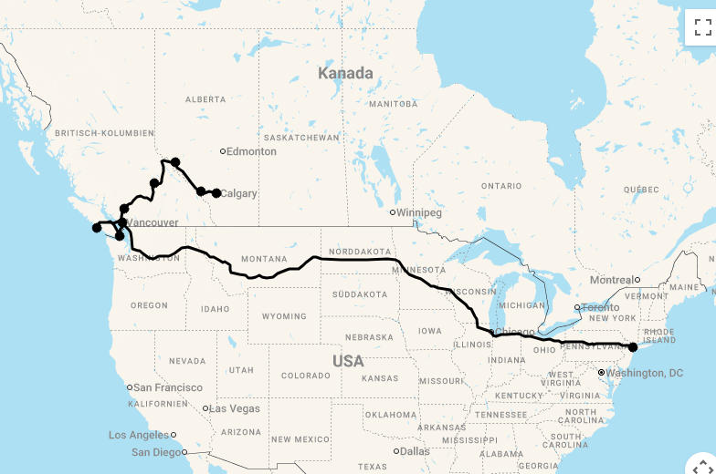 Karte 17 Tage New York und Westkanada