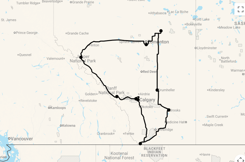 Karte 15 Tage Kontraste Albertas