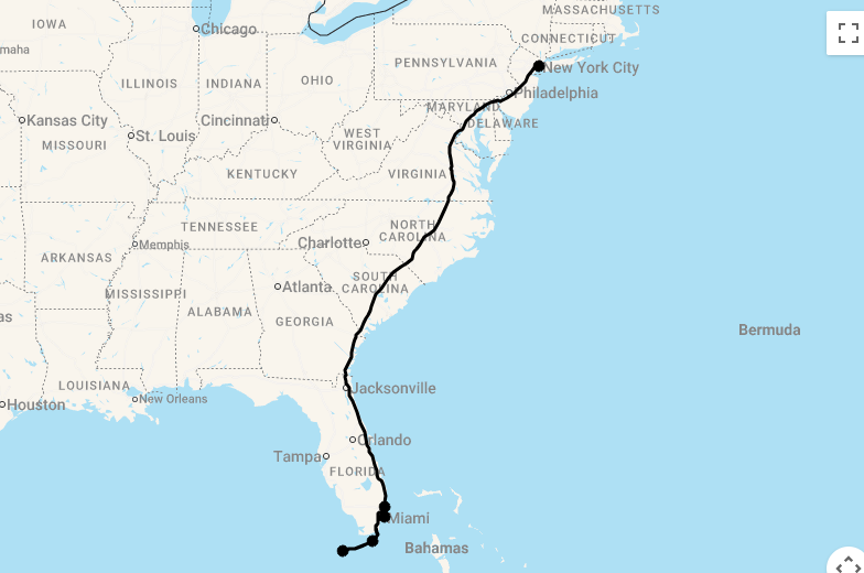 Karte 14 Tage Flitterwochen New York & Florida